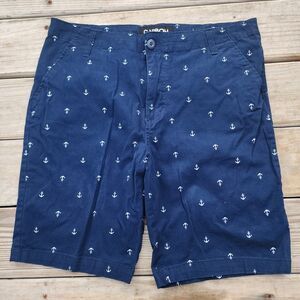 Carbon Freedom Flex Mens Sz 36 Navy Blue Anchor Print Chino Shorts Summer Vacay